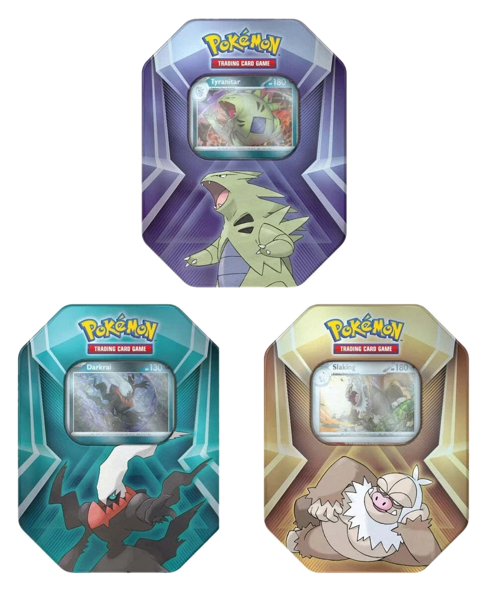Tyranitar/Dark Eye/Slaking Triple Whammy Tin Set (transparent cutout on dark theme)