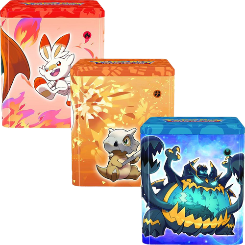 Fighting/Fire/Dark Tins - Sword & Shield Era (set of 3) (transparent cutout on dark theme)