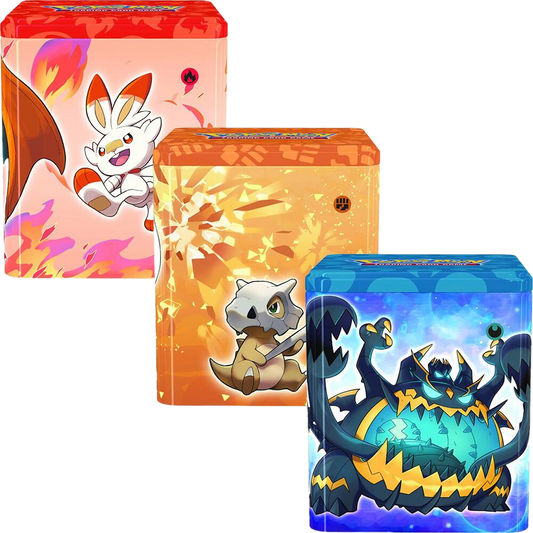 Fighting/Fire/Dark Tins - Sword & Shield Era (set of 3) (transparent cutout on dark theme)