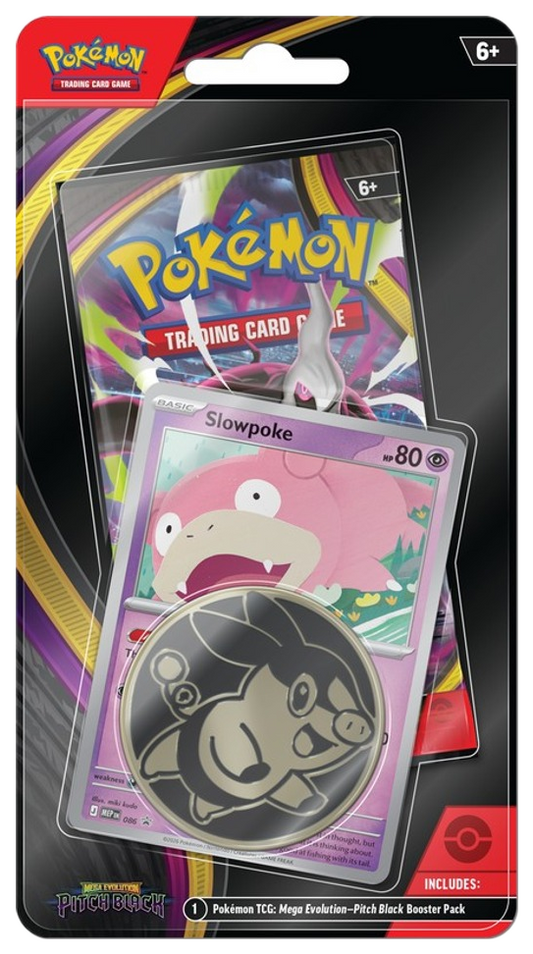 Pokemon TCG Mega Evolution Pitch Black single pack blister with foil Slowpoke promo card and collector coin